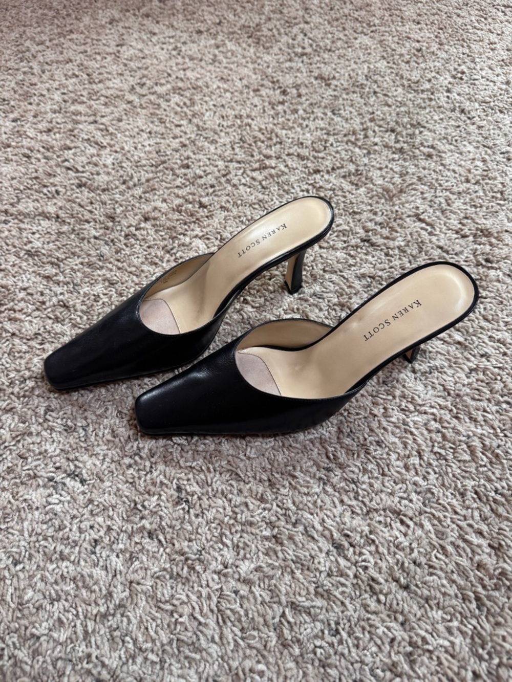 Karen Scott Black Pointed-Toe Slingback Kitten Heels